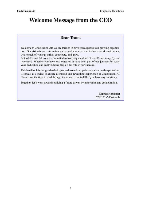 Code Fusion AI Employee Handbook - Page 2